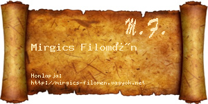 Mirgics Filomén névjegykártya